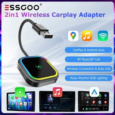 2026 ESSGOO Mini USB Wireless CarPlay + Android Auto Adapter * Farbige Lichter