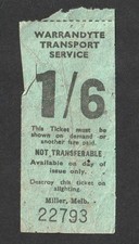 VINTAGE 40s  50s WARRANDYTE TRANSPORT SERVICE MELBOURNE VICTORIA  1/6 BUS TICKET