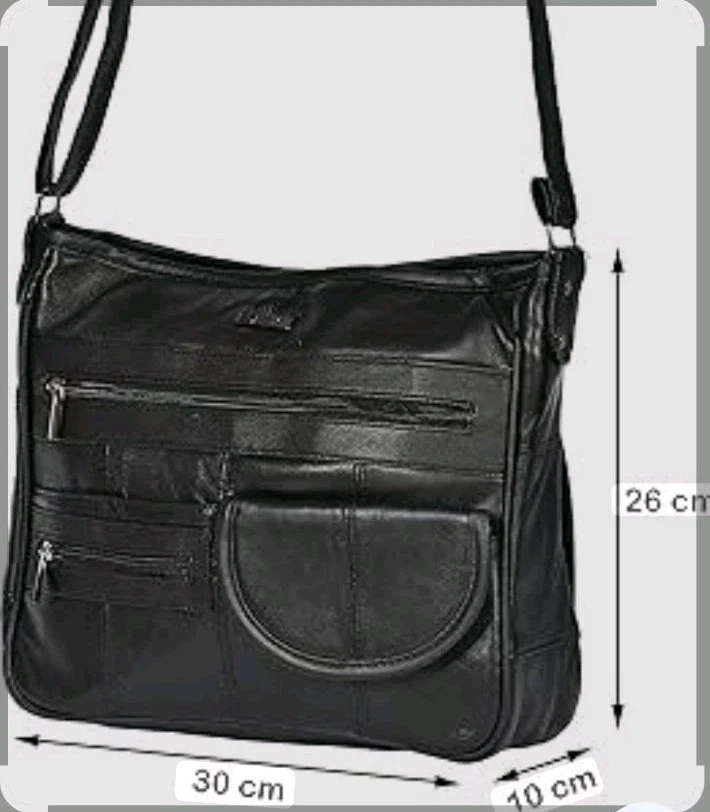 Bolso Bandolera Organizador Bolso de Hombro Embajada Negro Piel de Cordero Cuero Retazos Foto 2 de 4