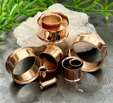 PAIR Rose Gold Plated Steel Double Flare Tunnels Ear Plugs Earlets Gauges