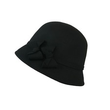 BONSUI women's black hat with mod applications DOUBLE RIBBON HAT 100 wool