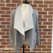 Faux Suede Cotton front pockets Gray open Vest Size 3