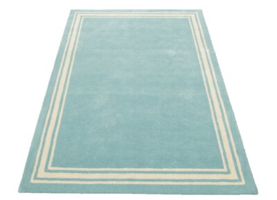 Hotel Harper Border Aqua Blau Handgetuftet 100 % Wolle Handgefertigt Vorleger...