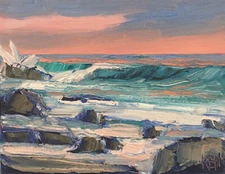 ORANGE TOP THREE Original Expression Seascape Ocean Oil Painting 8x10 022719 KEN