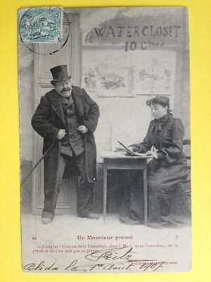 cpa 1900 Phot. BERGERET NANCY Un Monsieur Préssé WATER CLOSET Leontine EGERICKX