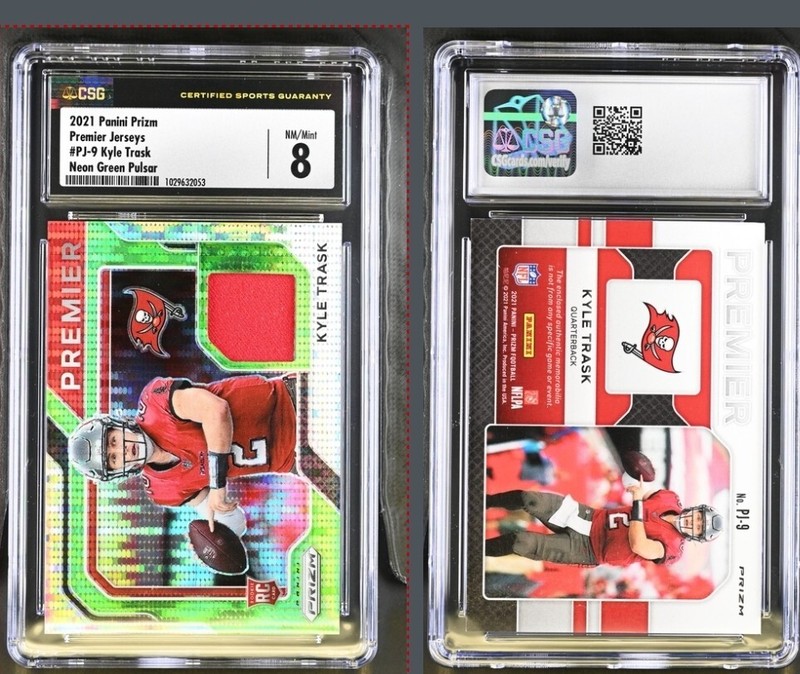 Kyle Trask RC 2021 Panini Prizm Neon Green Pulsar Prizm Premier Jersey Card