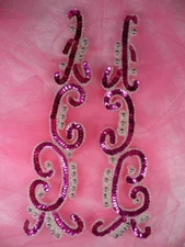 0509 Appliques Fuschia Mirror Pair Sequin Beaded DIY Sewing Patch Motifs 10"