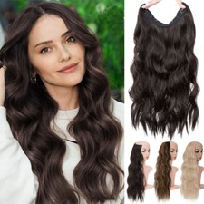 100 Real Natural as Human Invisible Wire in Hair Extensions Wavy  Clips  Ring