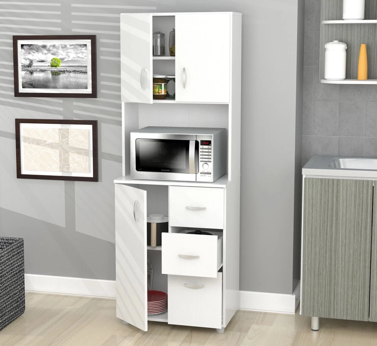 Inval laminate kitchen on sale microwave storage cabinet