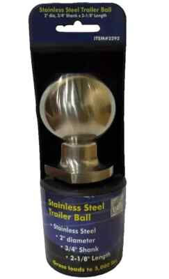 #ad Stainless Trailer Hitch Ball 2quot; Inch Dia 3 4quot; Shank X 1 1 8quot; Long 5000 LB $13.98
