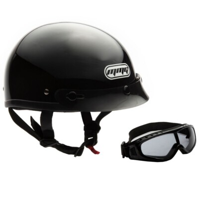 MMG Motorcycle Half Helmet Beanie Cruising Skull Cap - DOT Glossy Black (Medium)