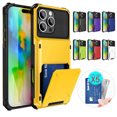 Shockproof Hard Card Wallet Case For iPhone 17 16 15 Pro Max 14 13 12 11 XS 87