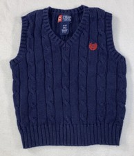 Chaps Navy Blue V-Neck Cable Knit Sweater Vest 100% Cotton Boy's 3 3T