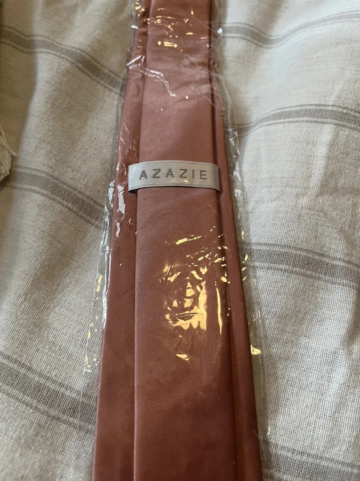 Azazie Men’s Suit Skinny Tie Champagne Rose Matte Satin 58 Inch Wedding Prom - Image 3 of 3