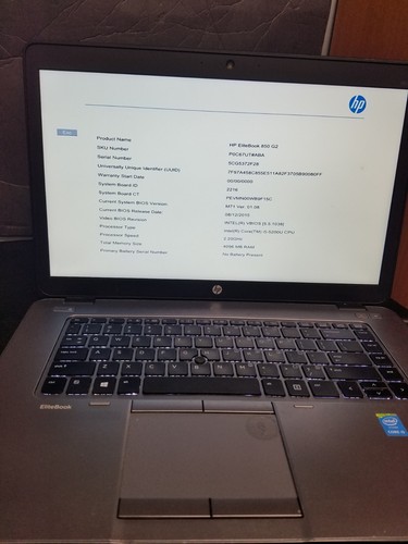 HP EliteBook 850 G2 Intel i5-5200U 4GB RAM*NO HDD/BATT/CHRGR/BACK COVER/CPU FAN*