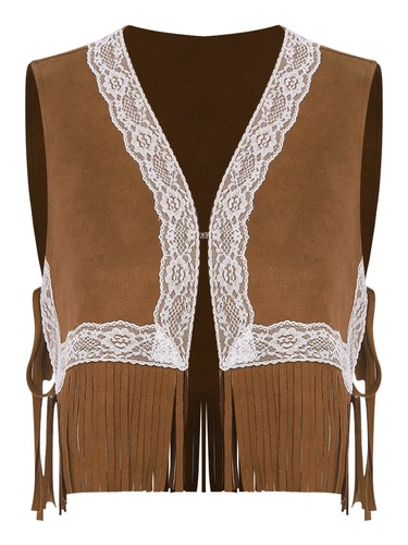 Womens Jacket Lace Trim Crop Top Cardigan Vest Disco Coat Tank Clubwear V Neck - Bild 60 von 73