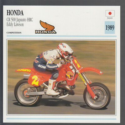 1989 Honda CR 500 Japauto HRC Eddy Lawson Motorcycle Photo Spec Info Stat Card