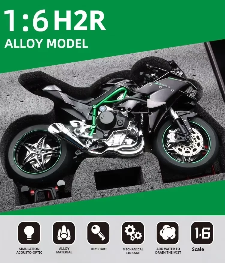Moto modelo Kawasaki H2R escala 1:6 (con estimulación y caja de regalo) Foto 2 de 4