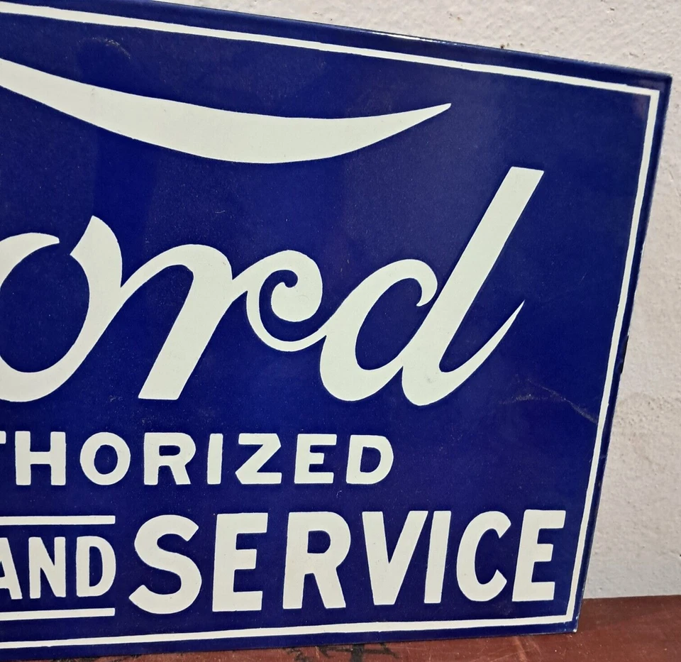 Ford Sales And Service Porcelain Enamel Sign 18 x 10 Inches 2 Sided - Image 3 of 4