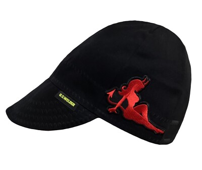 Red Devil Girl US WELDER Welding Cap Hat Black Reversible Comeaux Supply