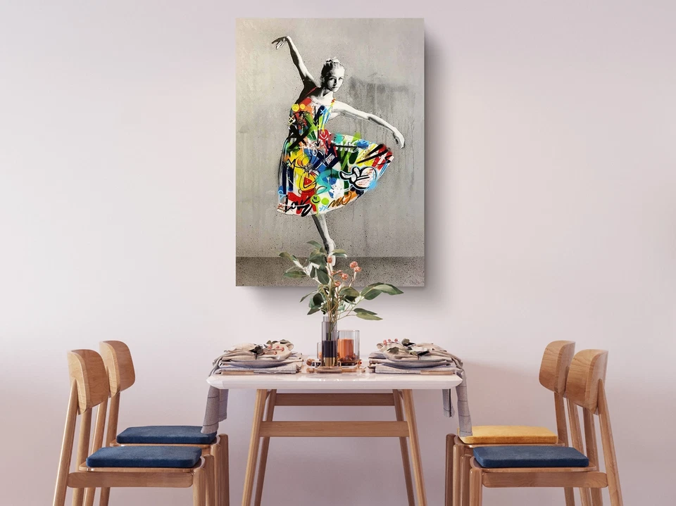 Póster colorido de bellas artes lienzo arte graffiti impresión bailarina Banksy Foto 2 de 4