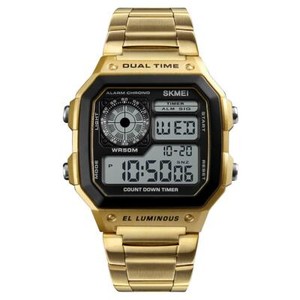 SKMEI Gold Smart Mens Digital Watch Clear Display Stainless Steel Strap  Alarm | eBay