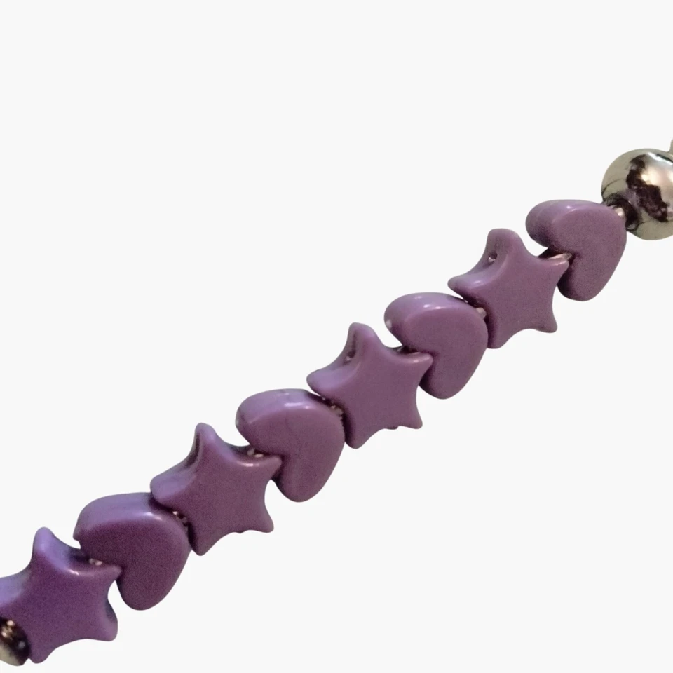 Beaded Bag Charm Zipper Pull Purple Heart Star Beads Key Fob Metal Clip - Image 2 of 4