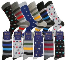 3-6-12 Pk Men's Dress Socks First Quality Striped Polka Dots COTTON Socks 10-13
