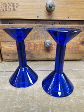 2 Vtg 90's Cobalt Blue Glass Candlesticks Candle Holders Pair