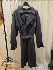 Vintage Towne London Fog Black Belted Removable Liner Trench Coat Men 48 Regular