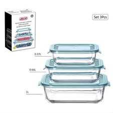 Glass Container Set of 3 Airtight Plastic Lid Clear Microwave Dishwasher Safe
