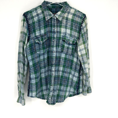 Blank Nyc Top Womens M Plaid Flannel Grunge Green Edgy Punk Rocker