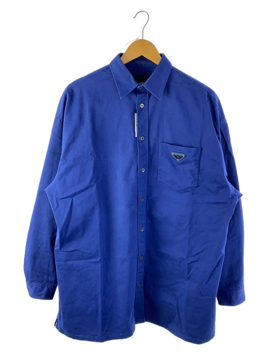 Camicia PRADA 22SS Triangolo Logo L S M Cotone BLU Tinta Unita SC611 S221 108I