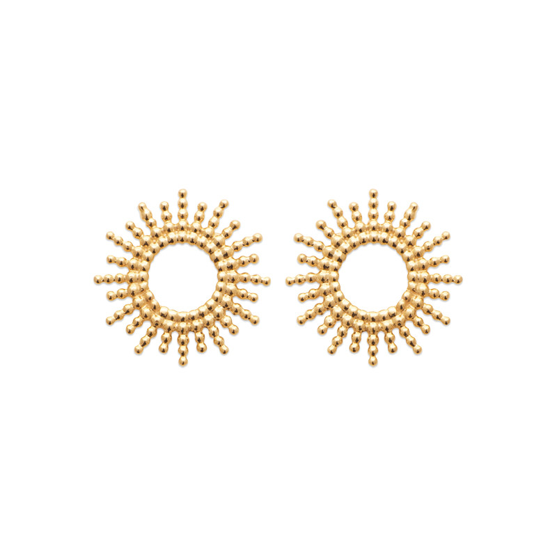 Boucles d'oreilles puces soleil en plaqué or 18 carats 750/000 clous d'oreilles anti-allergie femme