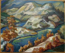 Ukrainian Soviet USSR Oil Painting landscape postimpressionism mountain lake
