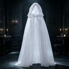Hooded Cloak Long Mesh Cape Halloween Costume Witch Vampire Gothic Masquerade