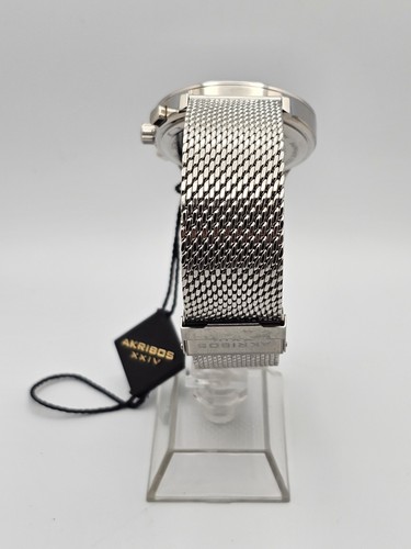 Akribos XXIV Men Chronograph Watch AK625SSB Silvertone Stainless Milanese Band - Picture 3 of 17