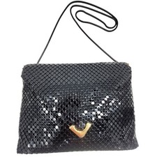 Le Regale Vintage Black Metal Mesh Snap Flap Snake Chain Strap Crossbody Bag