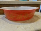 Vintage PYREX Red & Gold Poinsettia 2 1/2 Qt  Casserole #045 No Lid