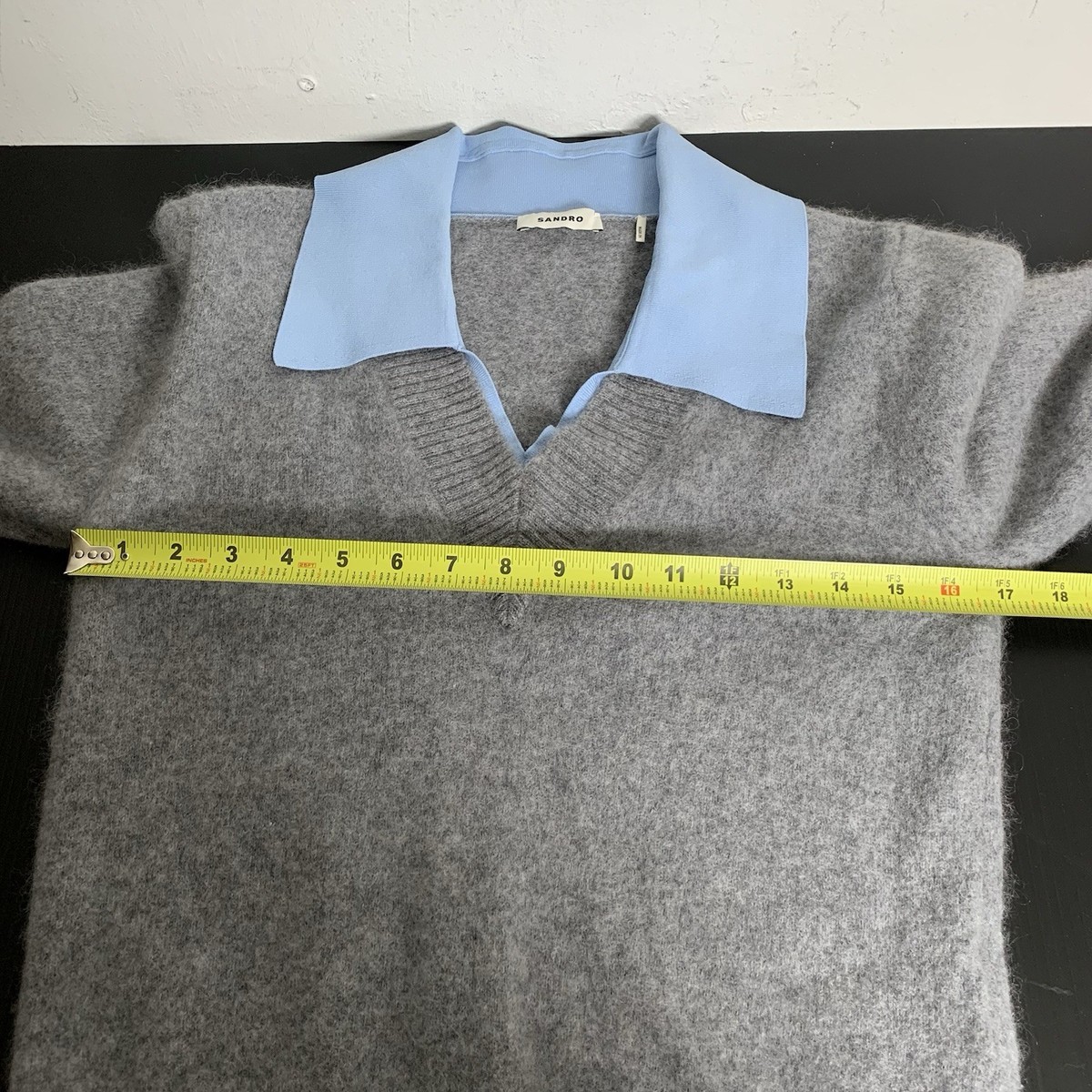 Sandro - Collared Wool Blend Sweater - Gray Blue - Size: 3 View 5