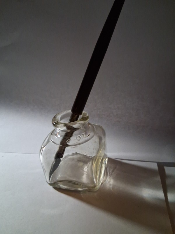 #1 round Ink Bottle Vintage Clear Glass 2 Oz. embossed 