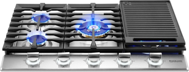 GASLAND 30 In. Gas Cooktop 5 SABAF Burners, FREE Reversible Griddle w/LED Knobs