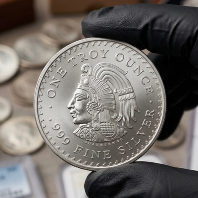 #ad 1 oz Aztec Calendar Silver Round .999 BU in Capsule Detailed Design $28.00