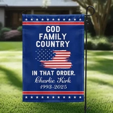 God Family Country Garden Flag Charlie Kirk Patriotic Outdoor Banner Yard Décor