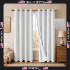 Blackout Linen-Textured Grommet Curtains, 2 Panels, Room Darkening, Energy