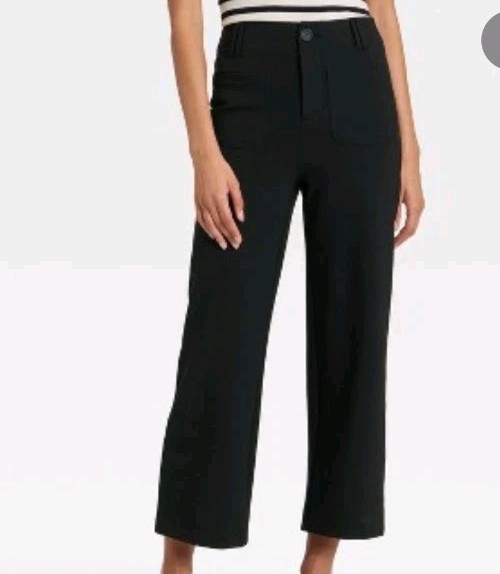 A New Day Wide-Leg High Rise Cropped Pants Button Zip Black Flat Front Sz 18 NWT