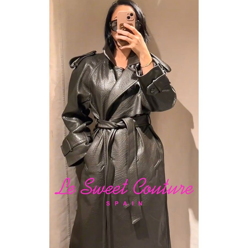 ZARA WOMAN NWT FW25 FAUX LEATHER COAT TRENCH KHAKI 1255/865