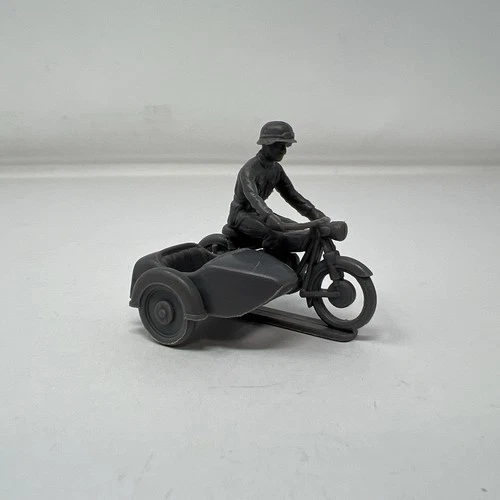 1960s Vintage Marx Battleground German Motorcycle & Sidecar Gray Plastic
