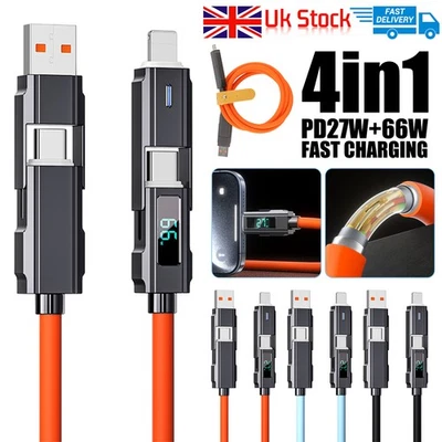 New Fast Charging Cable Digital Display 4 in1 USB Type-C 100W For iPhone Android - Image 1 of 4