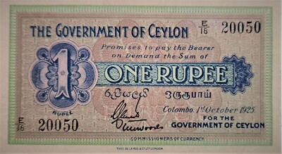 1925 CEYLON ONE RUPEE SN# E1620050 SCARCE RARE FANCY BINARY NUMBER